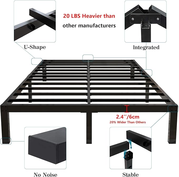 18 Inch Tall and Strong Platform Metal Bed Frame/Easy Assembly Mattress Foundation/ 4000lbs Heavy Duty Frame with Steel Slat Support/No Noise/No Box Spring Needed,Cal King
