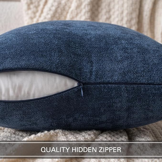 MIULEE Pack of 2 Navy Blue Decorative Pillow Covers 20x20 Inch Soft Chenille Couch Throw Pillows Farmhouse Cushion Covers for Home Decor Sofa Bedroom Living Room