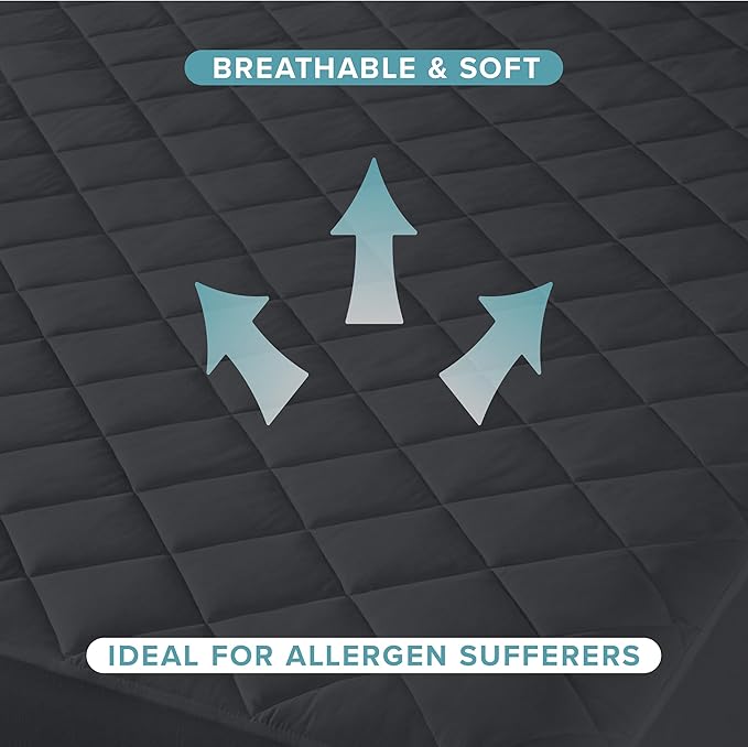 Bare Home Twin Extra Long Quilted Fitted Mattress Pad - Cooling Mattress Cover - Easily Washable - Elastic Fitted Cover for Mattress - Stretch-to-Fit up to 15 Inches Deep (Twin XL, Black)