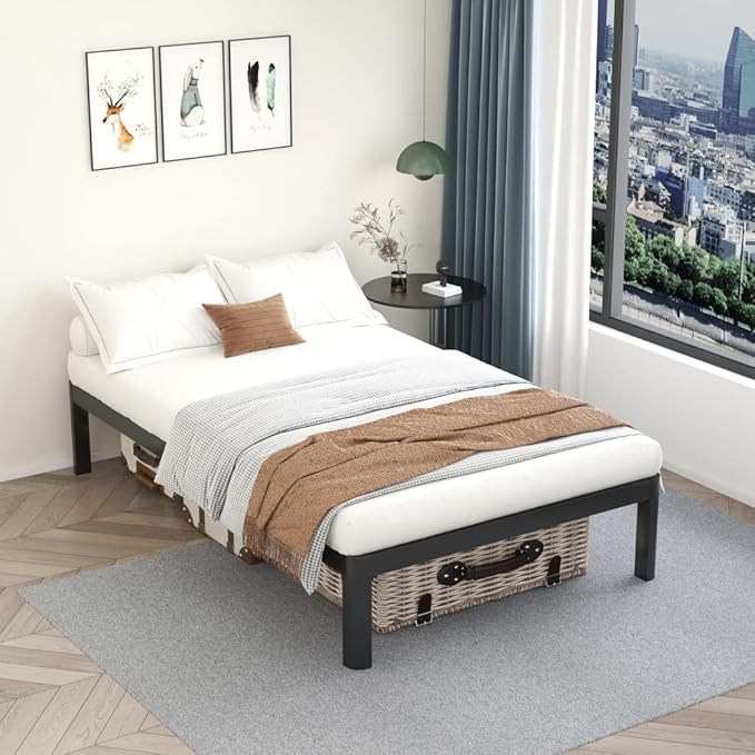 MAF Metal 18 Inch Twin Platform Bed Frame with Anti-Collision Round Legs, Black 3500 Lbs Heavy Duty Bed Frame with Wood Slats, No Box Spring Needed, Easy Assembly