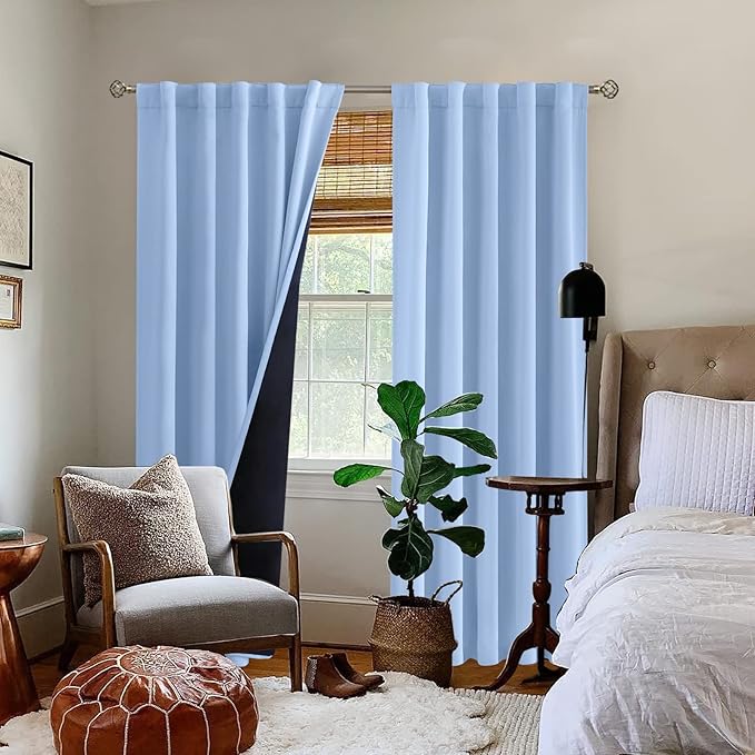 BGment Full Blackout Curtains with Thermal Insulation Liner Curtains 84 Inches Long, Rod Pocket and Back Tab Double Layer Room Darkening Window Curtain for Bedroom(42 x 84 Inch, 2 Panels, Light Blue)