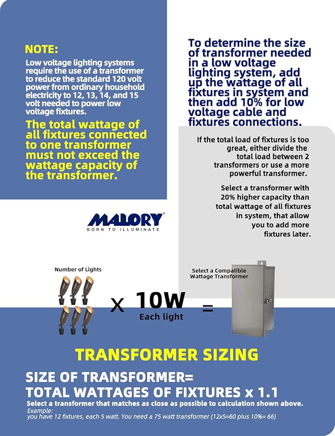 MALORY Brass Landscape Spotlights 10-Pack with Bulb Kit(S02), Low Voltage 12V AC/DC LED Outdoor Spot Uplights for House and Tree,PVC Ground Stake and Wire Connector Included, 5W 2700K Warm White