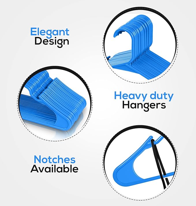 Utopia Home Clothes Hangers 30 Pack - Plastic Hangers Space Saving - Durable Coat Hanger with Shoulder Grooves (Blue)
