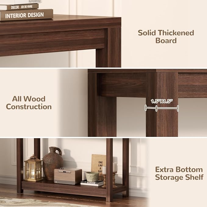 Small Farmhouse Wood Entryway Table Narrow Console Table with Storage Behind Couch Sofa Table with Shelves Entry Way Tables with Open Storage, Easy Assembly, 32" Black Walnut