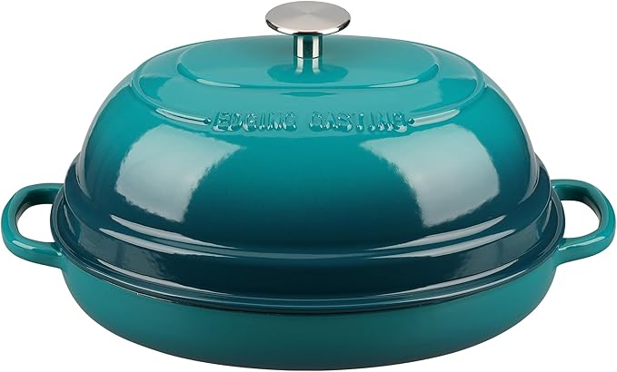 Enameled Oval Cast Iron Dutch Oven Pot with Lid, Bread Dutch Oven for Sourdough Bread Baking, 6QT, Darkcyan