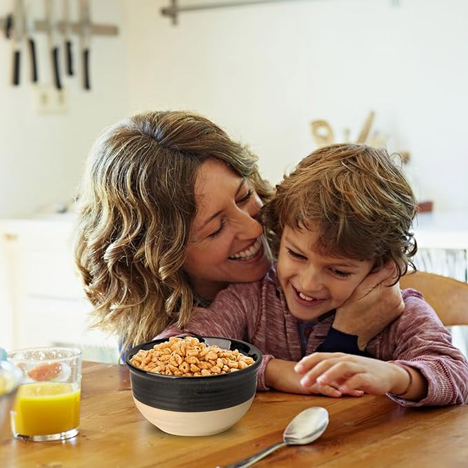 HASENSE Ceramic Soup Bowls and Cereal Bowls, 20 OZ Bowls for Kitchen Set of 6, Stackable Bowls Set for Ramem, Salad, Oatmeal, Rice, Snack, Dishwasher Microwave Safe, Black