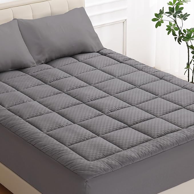 OLANLY Twin XL Quilted Fitted Mattress Pad, Elastic Fitted Mattress Topper, Cooling Soft Mattress Cover Stretches up to 21 Inches Deep, Machine Washable Mattress Protector (39x80 inch, Dark Grey)