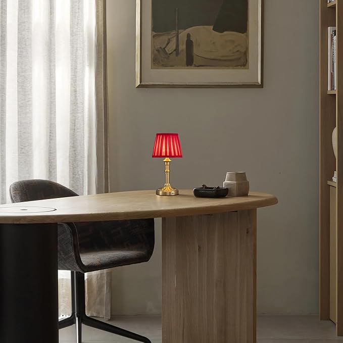KDG Cordless Portables Table Lamp Set of 2, LED Fabric Shade Small Desk Lamps, 5000mAh Battery Powered Lighting, 2700K Stepless Dimmable Light for Living Room, Dining Room, Bedroom (Bronze+Red)