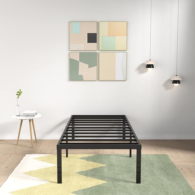 18 Inch Twin Bed Frame Heavy Duty No Box Spring Needed Metal Platform with Maximum Storage, Easy Assembly, Noise Free, Black