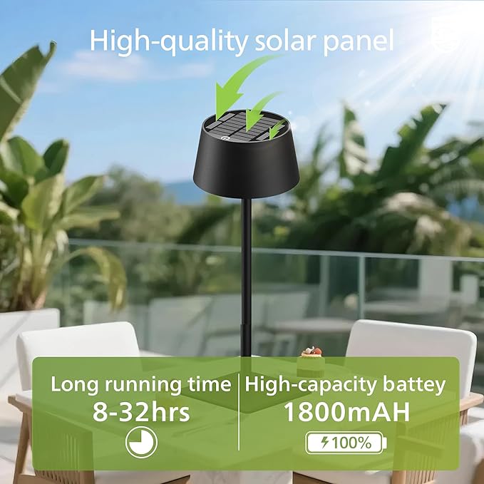 Philips Solar Outdoor Table Lamp, Portable LED Desk Light,Cordless Battery-Operated，2 Adjustable Height, Touch Control & Stepless Dimming Night Light，Waterproof for Garden, Bedroom