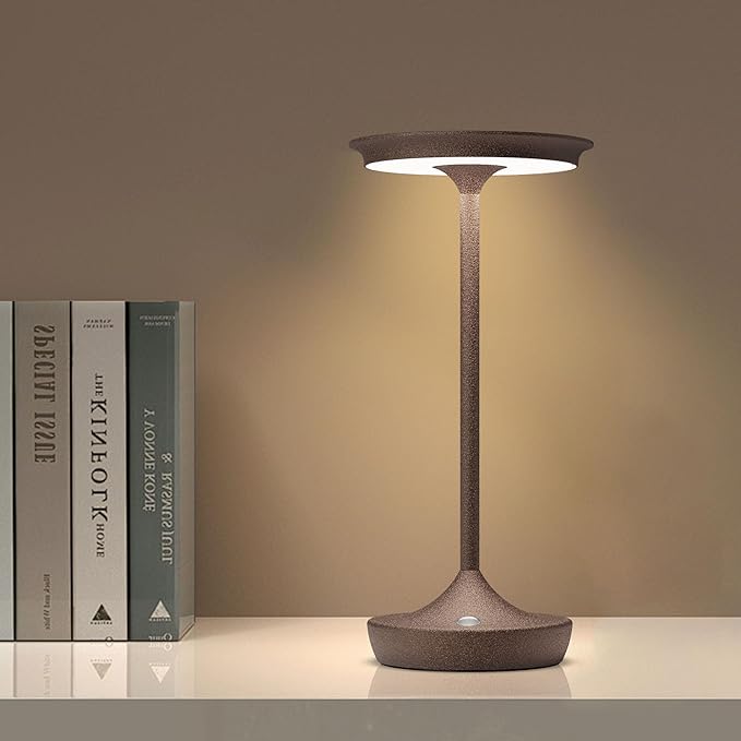 YHT Cordless Rechargeable Table Lamps, Portable 6000mAh Battery Desk Lamp Waterproof 3 Color Stepless Dimming LED Table Light with Memory Function for Outdoor/Dinning/Patio/Restaurant (Rust 1Pack)