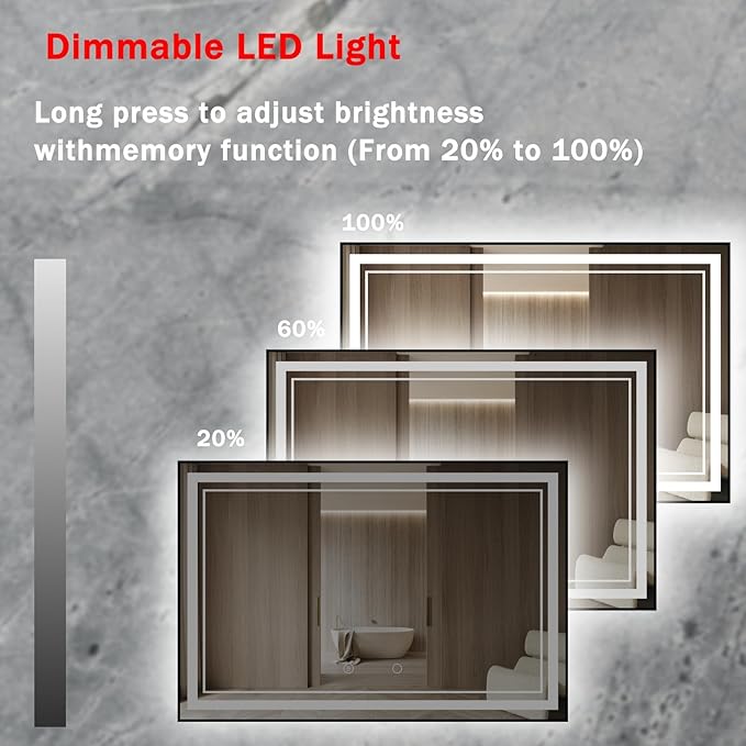 48" x 32" LED Bathroom Mirror with Lights Framed LED Mirror for Bathroom Backlit and Front Lighted Bathroom Mirror Black Square Aluminum Frame Anti-Fog Dimmable Adjustable Shatter-Proof