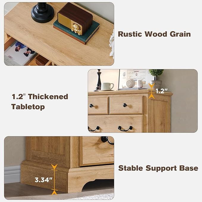 T4TREAM 7 Drawers Dresser Chests for Bedroom, Wood Vintage Chests of Drawers, Rustic Dressers Chset Organizer for Bedroom, Living Room, Hallway, Natural Oak