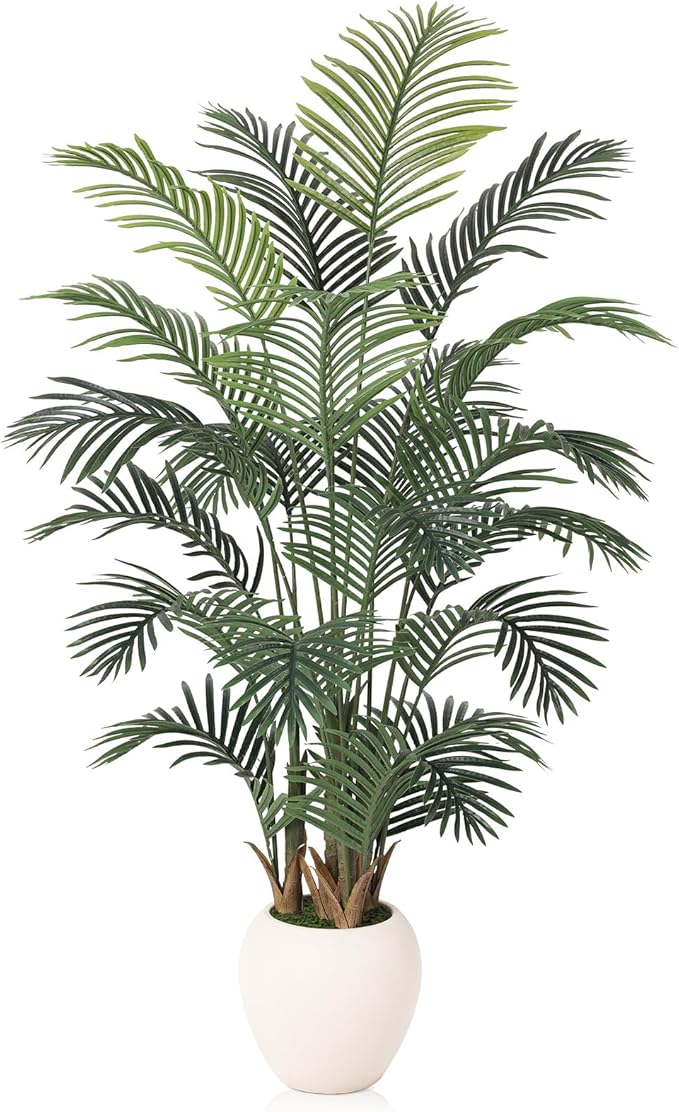Artificial Palm Tree Plant - 6FT Tall Fake Tree with Realistic Look & UV Protection - Large Indoor Outdoor Faux Floor Plant for Home Office Decor