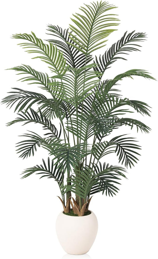 Artificial Palm Tree Plant - 6FT Tall Fake Tree with Realistic Look & UV Protection - Large Indoor Outdoor Faux Floor Plant for Home Office Decor