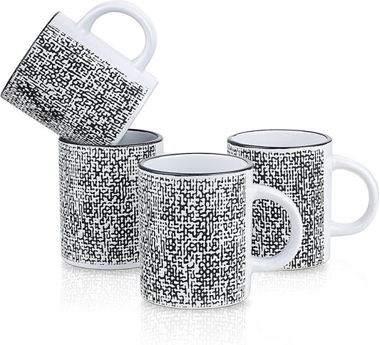 Stone Lain Stoneware Dish Set, 4 Mugs, Sophie - White and Black