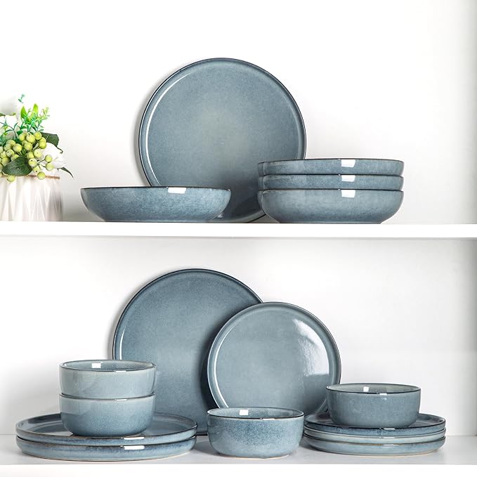 AmorArc Stoneware Dinnerware Sets for 8,Round Reactive Glaze Ceramic Plates and Bowls Set,Highly Scrath Resistant | Dishwasher & Microwave Safe Dishes Set,Service for 8 (24pc)