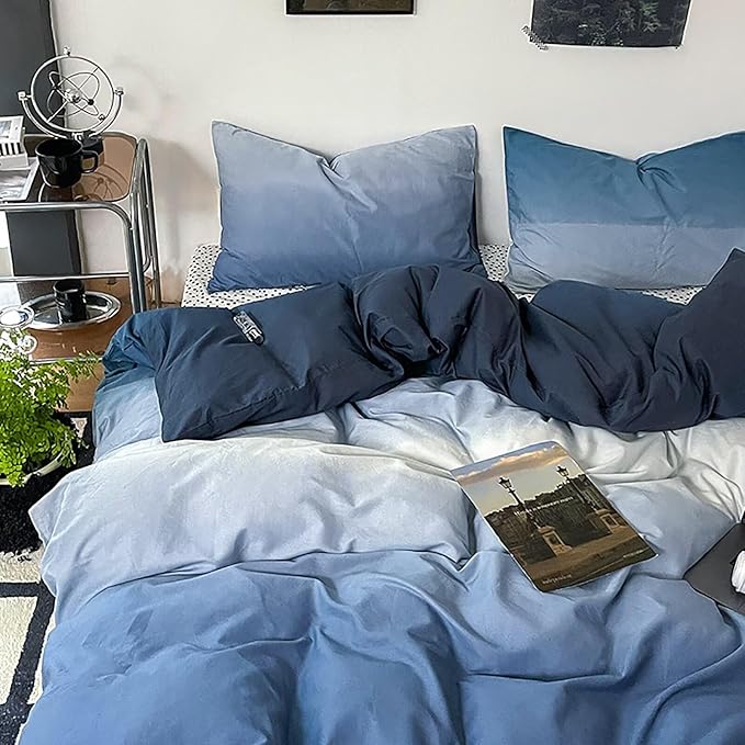 Luxlovery Gradient Blue & White Comforter Set King Ink Blue Bedding Set Solid Navy Blanket Quilts Soft Breathable Blanket Quilts Abstract Comforter Set Women Men