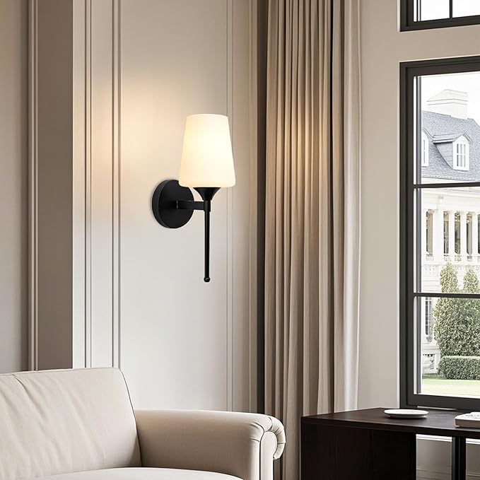 New Bathroom Vanity Light Fixtures 3 Lights Brushed Black Glass Shade Modern Wall Bar Sconce Over Mirror (Brushed Black, 1T 2Pack)