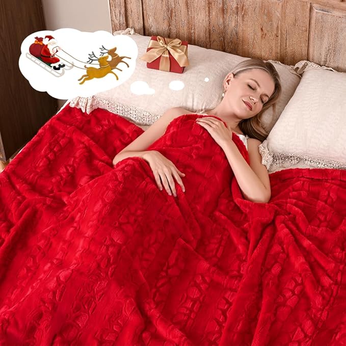 Krifey Oversized Faux Fur Blanket, Super Soft Cozy Blanket, Luxury Fluffy Throw Blanket Fuzzy Bed Throw, Plush Christmas Birthday Gifts for Women, Room Home Dorm Decor, Red, 60" x 80"