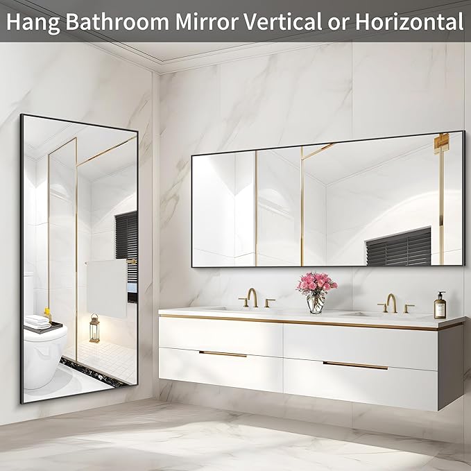 36x72inch Bathroom Mirror, Black Rectangle Mirror with Thin Metal Frame, Large Rectangular Wall Mirror for Bathroom, Living Roomm, Hair Salon, Big Farmehouse Mirror Hang Horizontal/Vertical