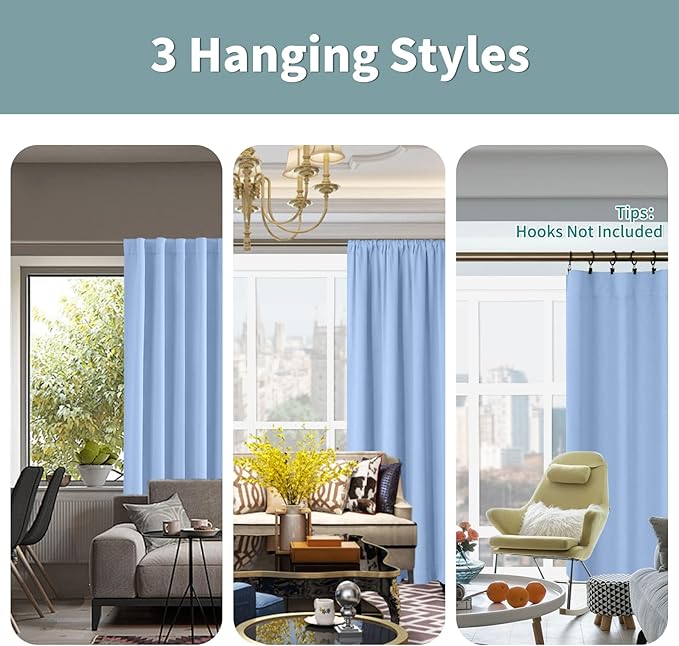 BGment Full Blackout Curtains with Liner Thermal Curtains 54 Inches Long, Rod Pocket and Back Tab Double Layer Room Darkening Window Curtains for Bedroom(52 x 54 Inch, 2 Panels, Light Blue)