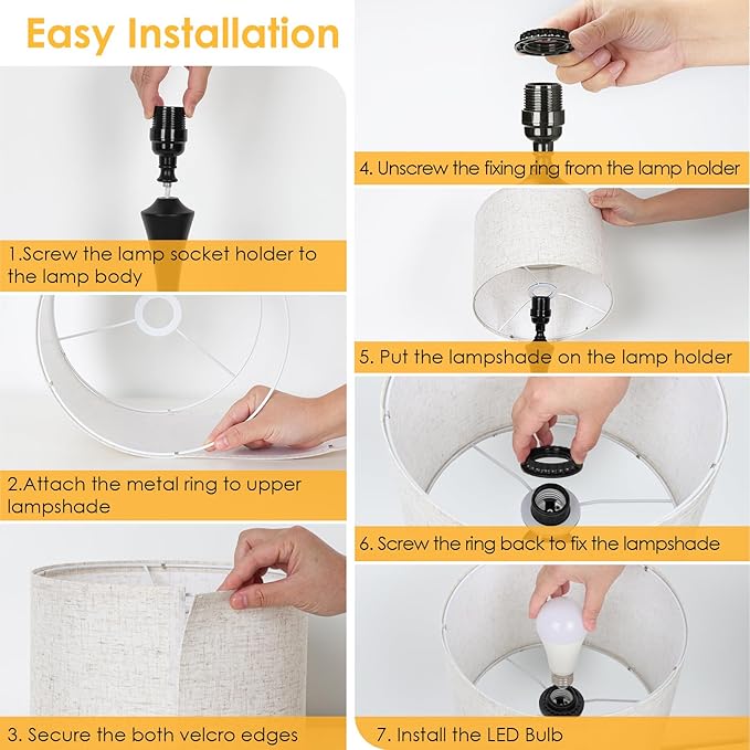 GGOYING 22” Set of 2 Touch Control Table Lamp with USB A+C Ports, 3-Level Dimmable Bedside Lamp with Fabric Lampshade, 3000K LED Bulbs, Nightstand Lamp for Bedroom Livingroom Office, Black