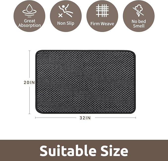 AMOAMI Chenille Bath Mat Super Absorbent Bathroom Mat Quick Dry Bath Mats for Bathroom Rubber Backed Bathroom Rugs Non Slip Washable Fit Under Door, Front of Bathtub, Sink, Darkgrey&Black 20"x32"