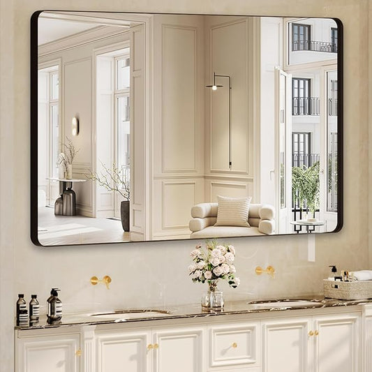 Bathroom Mirrors for Over Sink,60x36Inch Vanity Mirrors for Wall,Black Metal Frame Rectangle Mirrors for Bathroom Vertically Restroom,Hangs Horizontally or Farmhouse