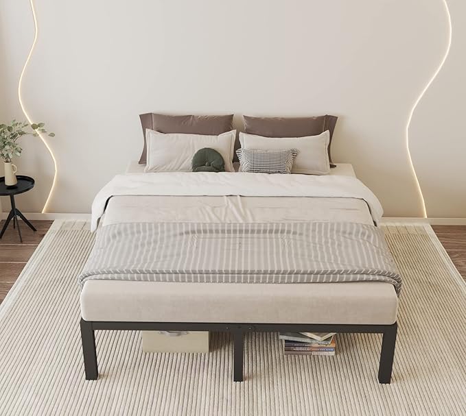 ROIL 14 inch King Bed Frames Wood with Wooden Slats - 3500lbs Heavy Duty No Box Spring Needed Metal Platform, Mattress Stoppers Iron Noise Free Bedframe, Headboard Hole Underneath Storage