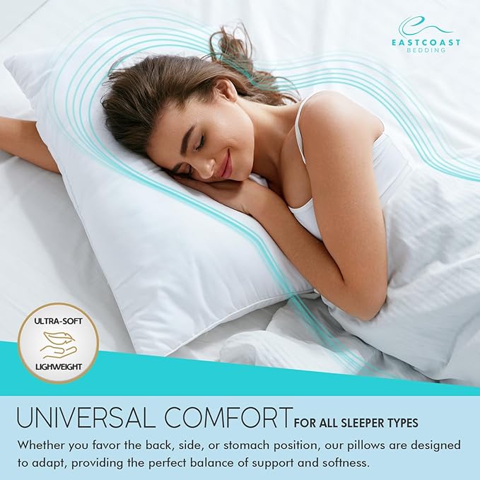 East Coast Bedding Goose Down Sleeping Pillow White 600 Fill Power with 400 Thread Count 100% Cotton for Couch, Side Sleeper, Travel & Bed Pillows - King Size Medium - Single Pack