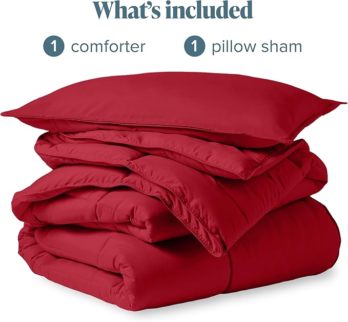Bare Home Comforter Set - Twin/Twin Extra Long Size - Ultra-Soft - Goose Down Alternative - Premium 1800 Series - All Season Warmth (Twin/Twin XL, Red)
