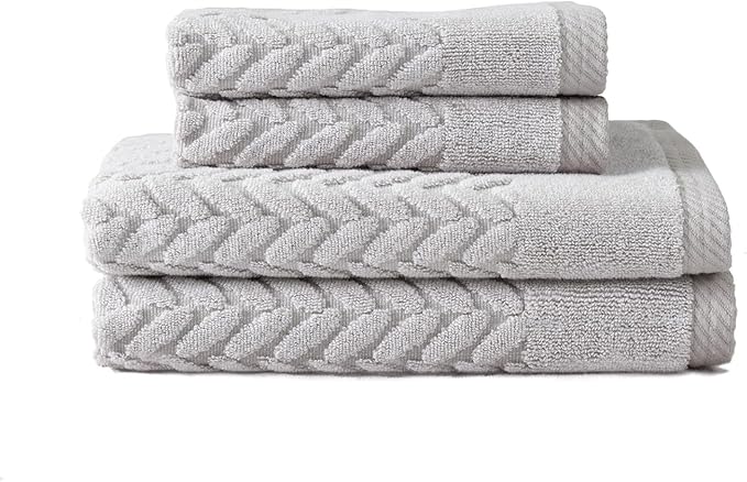 Texere 100% Organic Cotton Cable Jacquard 650 GSM Luxury Towel Sets - Ultra Soft and Absorbent Hotel and Spa Quality (Cable, Light Taupe, 2 Hand & 2 Wash Towels)