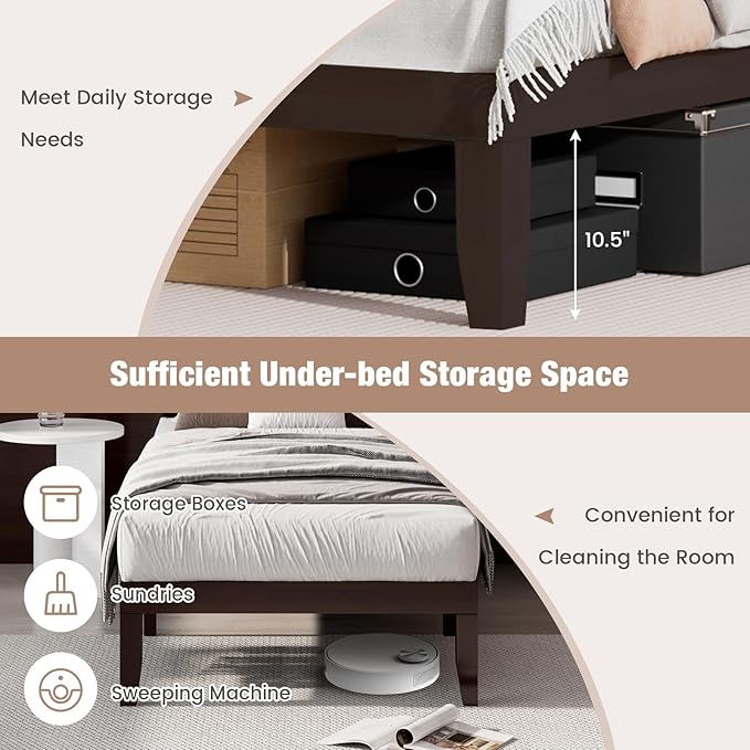 Giantex 14 Inch Twin Wood Platform Bed Frame, Minimalist Mattress Foundation with Solid Rubber Wood, Heavy Duty Wood Slat Support, Without Headboard, Easy Assembly, No Box Spring Needed, Espresso