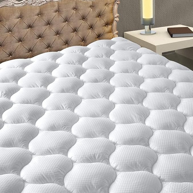 MATBEBY Full XL Mattress Pad - Cooling Breathable Mattress Topper, Quilted Fitted Mattress Protector, Pillow Top Mattress Cover with 8-21" Deep Pocket, Soft, Machine Washable, White, Full Extra Long