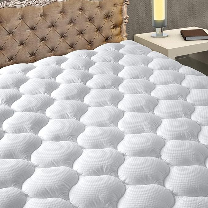 MATBEBY Twin Size Mattress Pad - Cooling Breathable Mattress Topper, Quilted Fitted Mattress Protector, Pillow Top Mattress Cover with 8-21" Deep Pocket, Soft, Machine Washable, White, 39x75 Inches