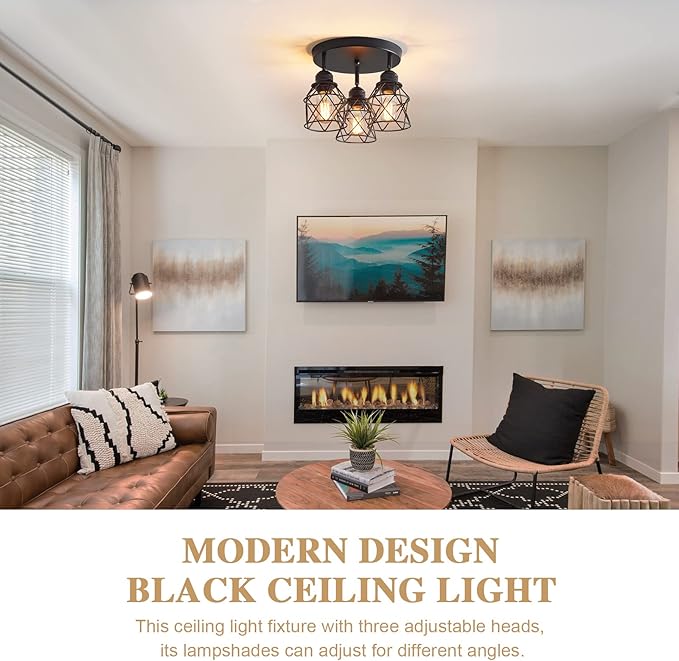 Kitchen Light Fixtures, Adjustable Semi Flush Mount Ceiling Light with E26 Base, Multi-Directional Lamp for Kitchen, Hallway, Dining Room, Farmhouse, Entryway