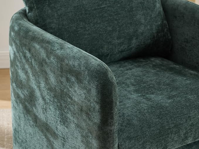 Modern Barrel Accent Chairs Set of 2, Beige Chenille Fabric Armchair for Living Room, Comfy Upholstered Reading Accent Chairs Single Sofa Chair for Bedroom Waiting Room Office, Green