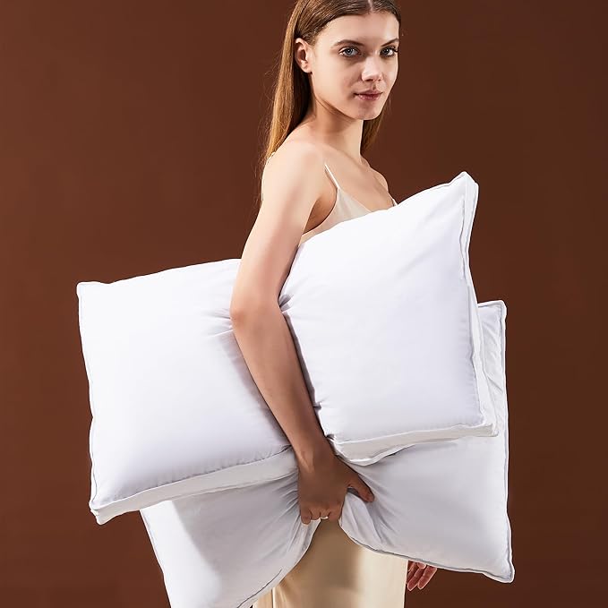 Goose Feathers Down Pillows, Pillows Standard Size Set of 2, Cotton Cover,Gusseted Hotel Collection Bed Pillow for Back, Stomach or Side Sleepers