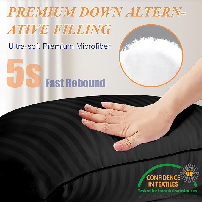 16x24 Throw Pillows Insert Set of 2, Decorative Pillows for Couch and Bed, Indoor Square Pillow Stuffing for Living Room with Premium Original Down Alternative Filling, Black