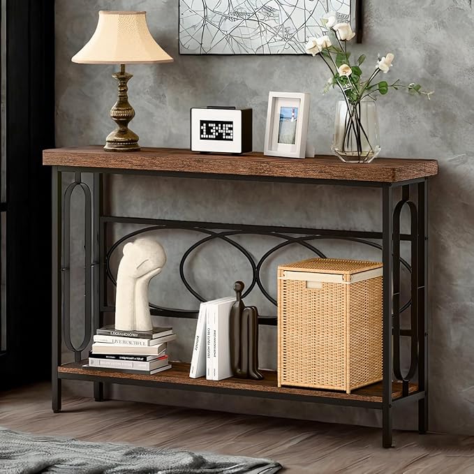 50 Inch Narrow Sofa Table, Industrial Long Sofa Table Behind Couch, Entry Console Table with Storage for Entryway, Living Room, Foyer