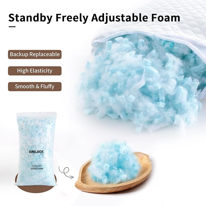 Cooling Pillow for Side Sleepers - Ergonomic Curved Design & Adjustable Shredded Memory Foam for Neck/Shoulder Pain Relief, Queen Size Bed Pillow with Washable Cover & Extra Fill (Crescent White)