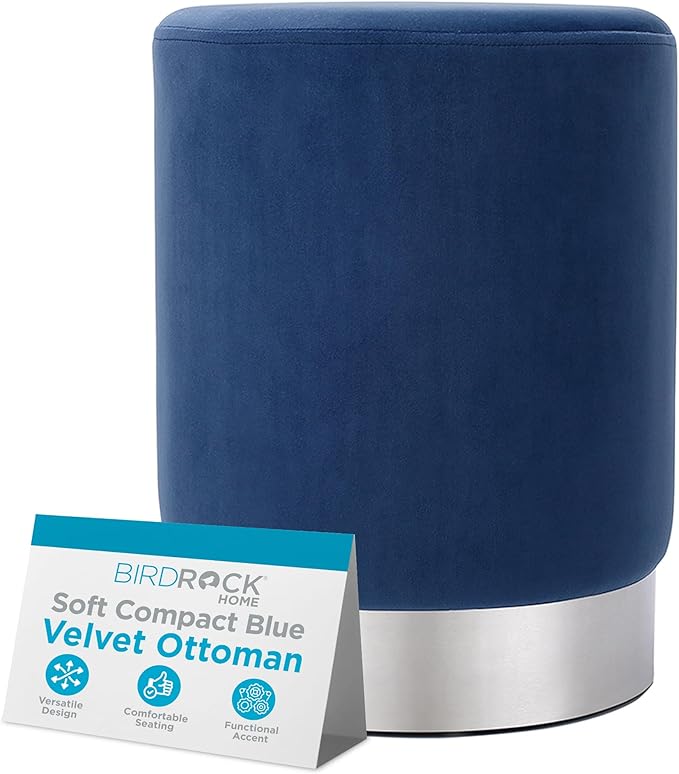 BIRDROCK HOME Round Ottoman Foot Stool – Soft Padded Modern Stool Design – Ideal for Living Room, Bedroom – Compact Footrest, Vanity Chair, Small Furniture – Foam Seating, Decorative Accent (Blue)