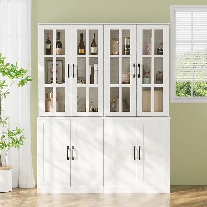 VOWNER 95" TV Stand for TVs up to 75", 4-Piece TV Hutch with Cabinets, Entertainment Center with Bookshelves, Modular TV Console for Living Room, 2D+2F (White)