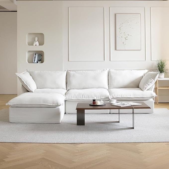 JACH L-Shaped Sectional Couches, Comfy Modular Sectional Couch, Cushion Covers Removable, Two Corners and A Middle, Sofas Furniture for Living Room, White