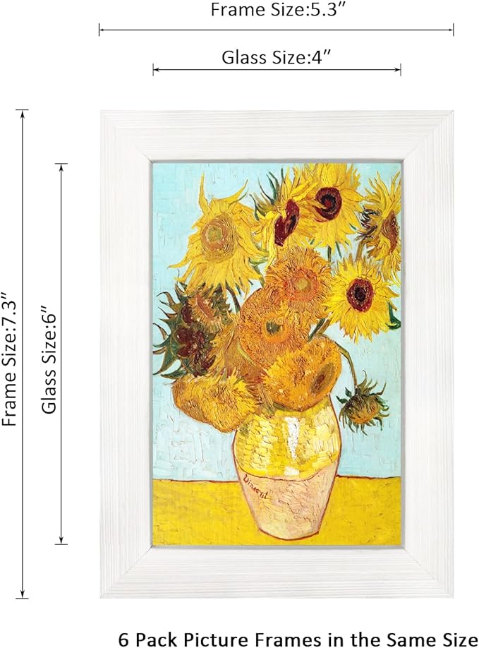 4x6 Picture Frame Set of 6 with Real Glass for Pictures 4x6 Without Mat, Wall Gallery or Tabletop display Photo Frames in White