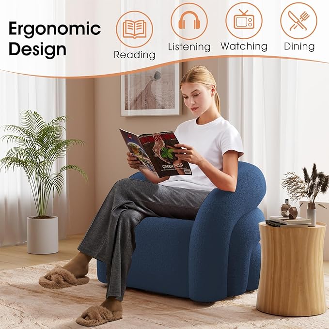 Swivel Accent Chair Set of 2,Upholstered Sherp Barrel Armchair 364° Round Modern Boucle Chair No Assembly for Living Room,Comfy Single Sofa Chairs for Bedroom(Navy Blue)