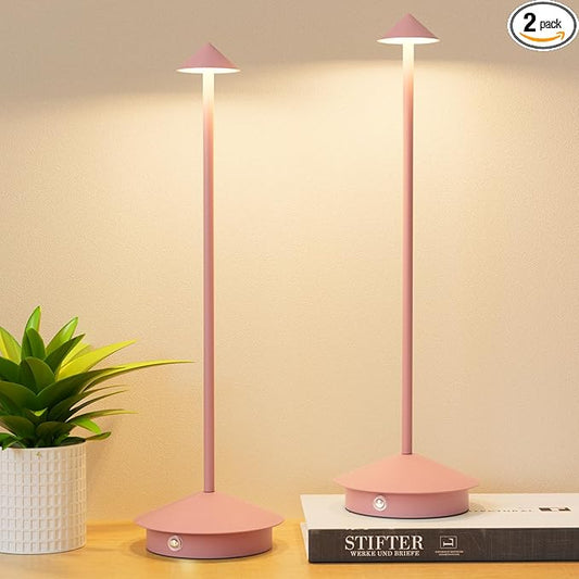 2-Pack 6000mAh Rechargeable Led Table Lamp Cordless,3000K-6000K Stepless Dimming Touch Lamps with Memory Function,IP54 Waterproof Aluminum Table Light for Outdoor/Bars/Restaurant/Patio(Pink)