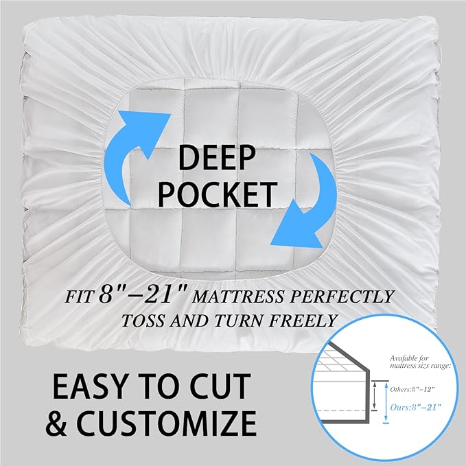 CYMULA Mattress Topper Super Queen Size - Extra Thick Cooling Mattress Pad Cover for Back Pain - Soft Mattress Protector Bed Topper Pillow Top with 8-21 Inch Deep Pocket 3D Snow Down Alternative Fill