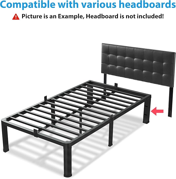 18 Inch Twin XL Bed Frame, 3500Lbs Heavy Duty Metal Platform with Round Corner Legs Mattress Slide Stopper, Steel Slat Support No Box Spring Needed, Noise Free, Non-Slip, Easy Assembly